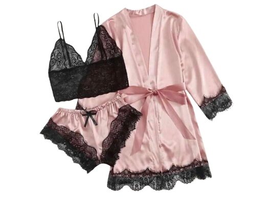 3-Piece Womens Satin Lingerie Pyjamas - 4 Colours, 5 Sizes