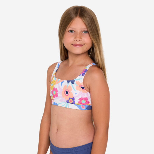 Girl's Swimsuit Top Bralette Floral Adjustable - 500 Nora White