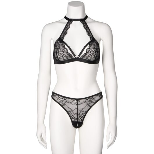 NORTIE Moments Elin Halterneck and Crotchless Panty Set - Black - One Size