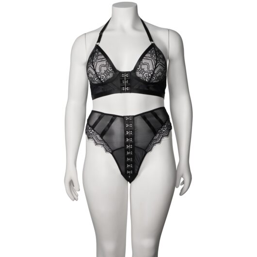 NORTIE Moments Thalia Bra and Crotchless Panty Set - Black - Plus size