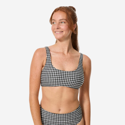 Women's Surfing Bralette Bikini Top - Aurely Gingham Black And White