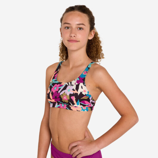 Girl's Swimsuit Top Adjustable Bralette Floral - 500 Nora Azalea Black