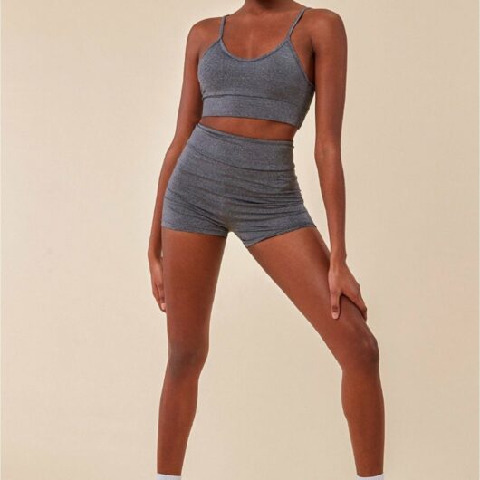 Cropped Bralette & Cycle Short Set - Grey by Cosmochic