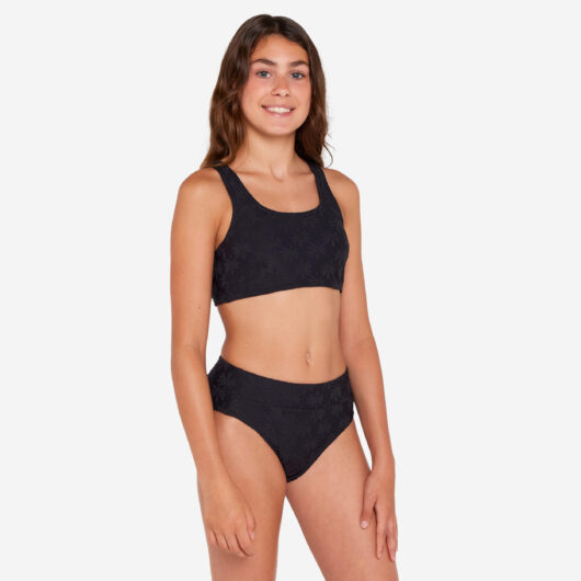 Girl's 2-piece Surfing Bralette High-waist - 500 Lao Miami Black