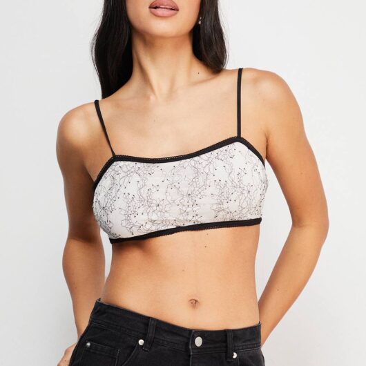 Warehouse Women's Lace Square Neck Bralette in Mono | Size: 14