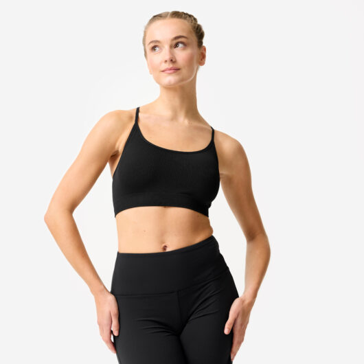 Women's Ribbed Bralette Sports Bra - Black