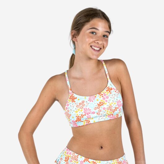 Girl's Swimsuit Top - 100 Lila Pantai White
