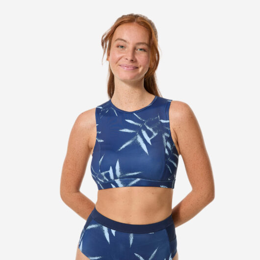Women's Surfing Back-zip Bralette Bikini Top - Carla Navy Blue